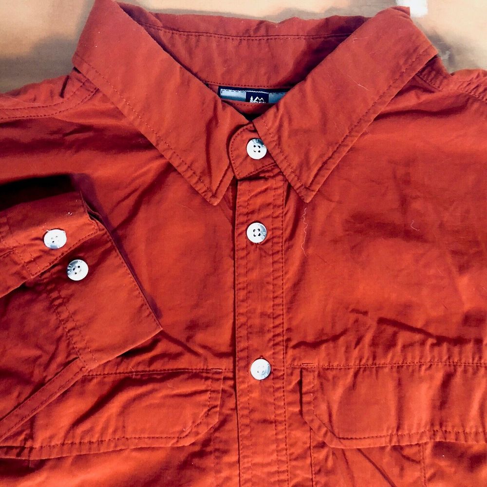 REI Men's XLT Burnt‎ Orange UPF 40+ Sun Vented Button Up Hiking Camping Fishing